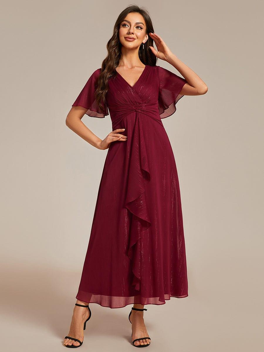 ever OPAHL|Glitter Short Sleeve A-Line Midi Wedding Guest Dress with Ruffled Hem - Image 31