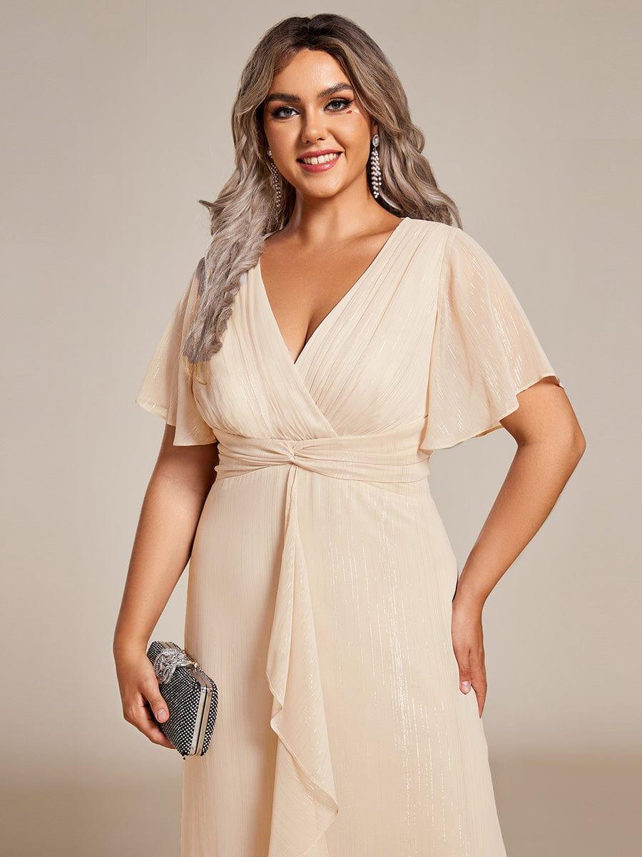 ever OPAHL|Glitter Short Sleeve A-Line Midi Wedding Guest Dress with Ruffled Hem - Image 37