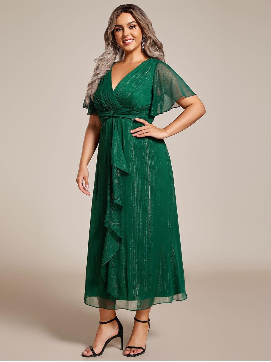 ever OPAHL|Glitter Short Sleeve A-Line Midi Wedding Guest Dress with Ruffled Hem - Image 8