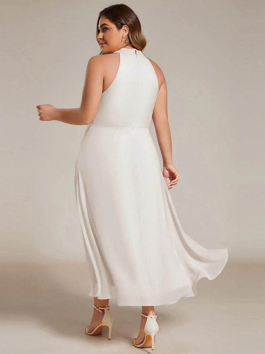 ever POSIE|Midi A Line Sleeveless Halter Neck Dress in Chiffon In Pink - Image 35