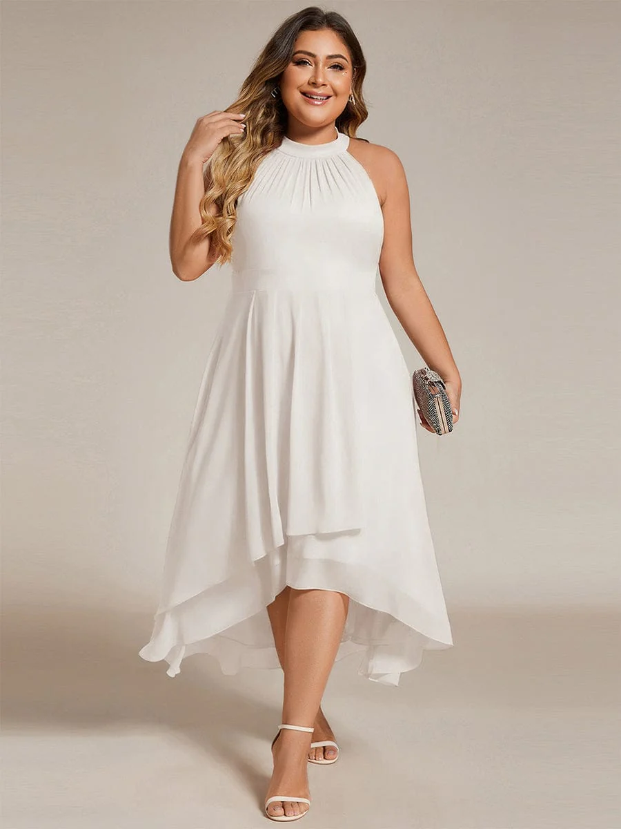 ever POSIE|Midi A Line Sleeveless Halter Neck Dress in Chiffon In Pink - Image 37