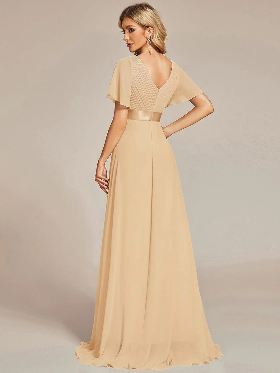 ever MONICA|Minimalist A-Line Maxi Chiffon Wedding Dress with Satin Belt - Image 10