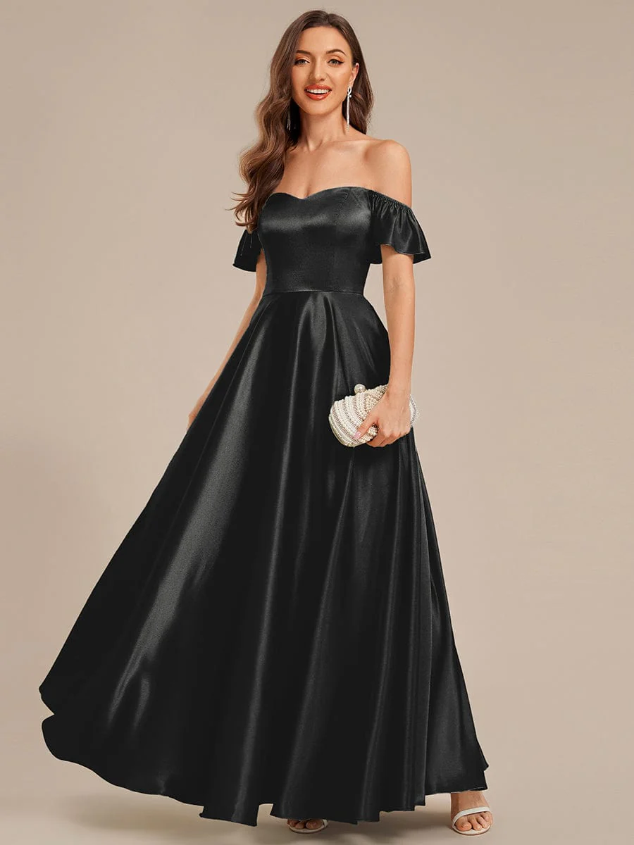 ever ALVARA|Off Shoulder Satin Ruffle Sleeve Evening Dress - Image 14