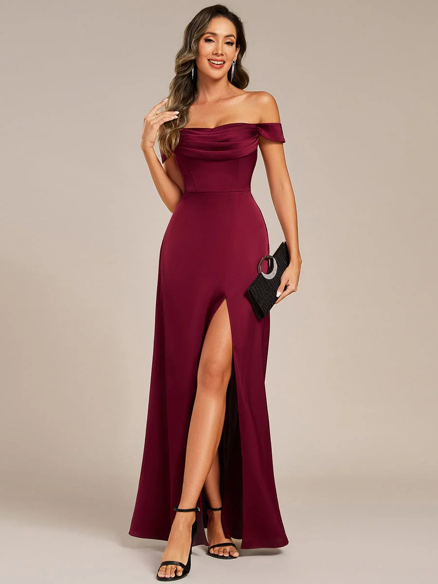 ever OLIVE|Designer Off Shoulder Back-Tie Satin Evening Dress - Image 9