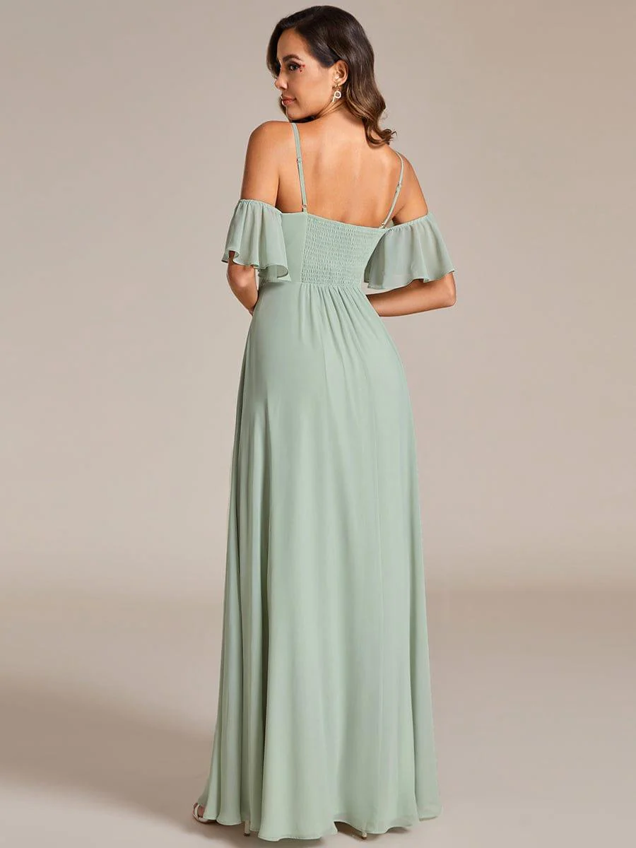 Off Shoulder Chiffon Bridesmaid Dresses with Ruffles Sleeve - Image 2