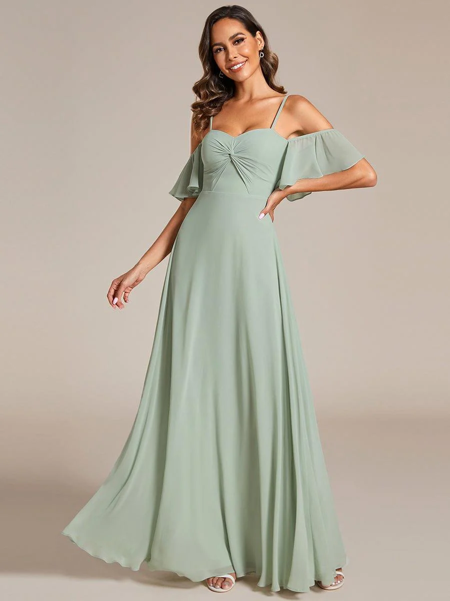 Off Shoulder Chiffon Bridesmaid Dresses with Ruffles Sleeve - Image 4