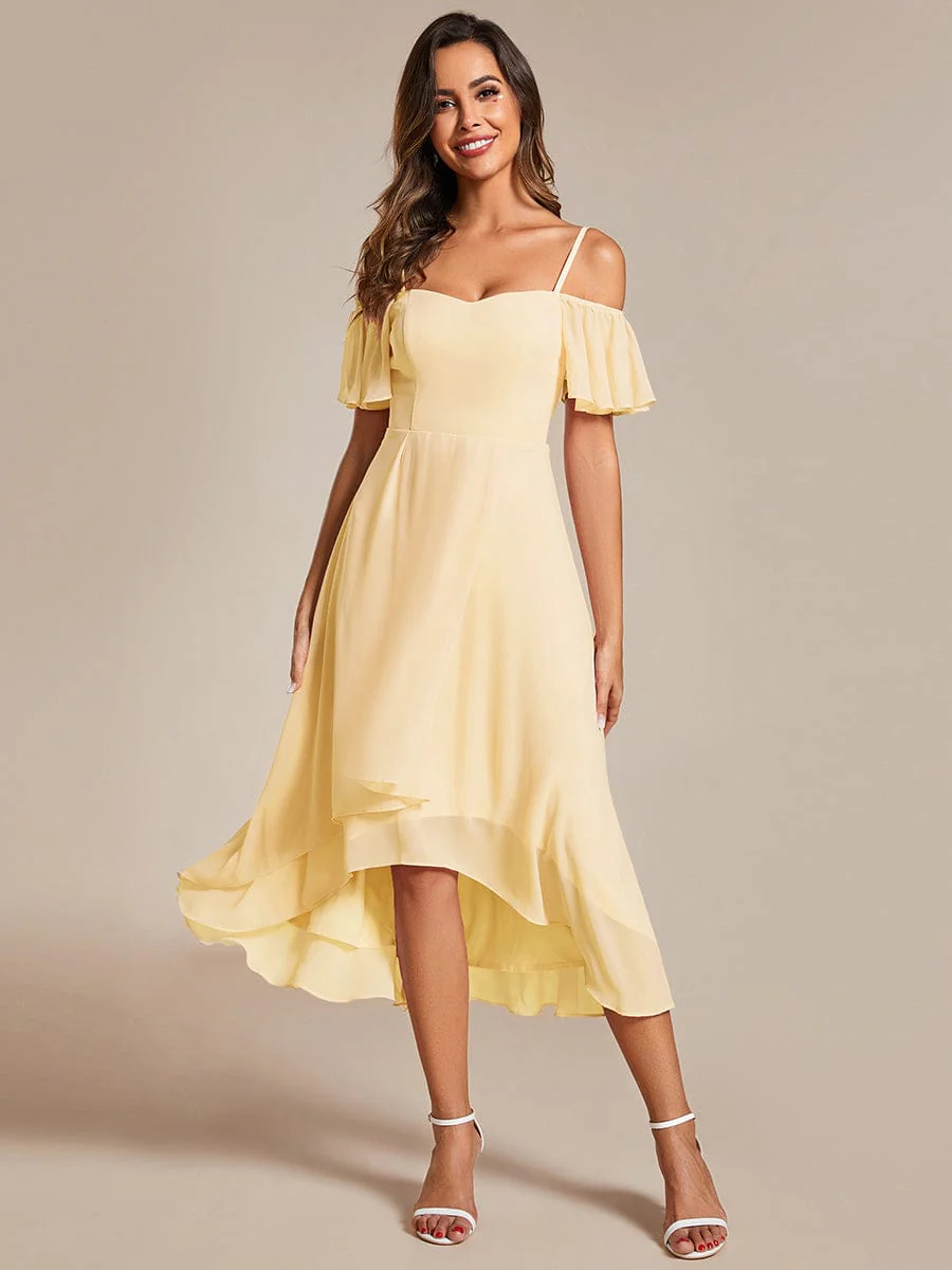 ever JORDANE|Off-Shoulder High-Low Chiffon Bridesmaid Dresses with Short Sleeves - Image 133