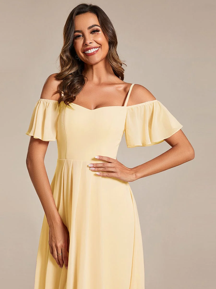 ever JORDANE|Off-Shoulder High-Low Chiffon Bridesmaid Dresses with Short Sleeves - Image 137