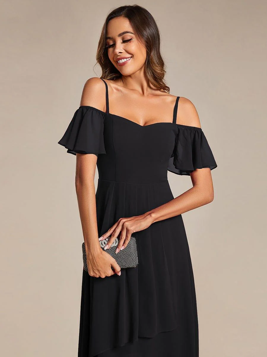 ever JORDANE|Off-Shoulder High-Low Chiffon Bridesmaid Dresses with Short Sleeves - Image 14