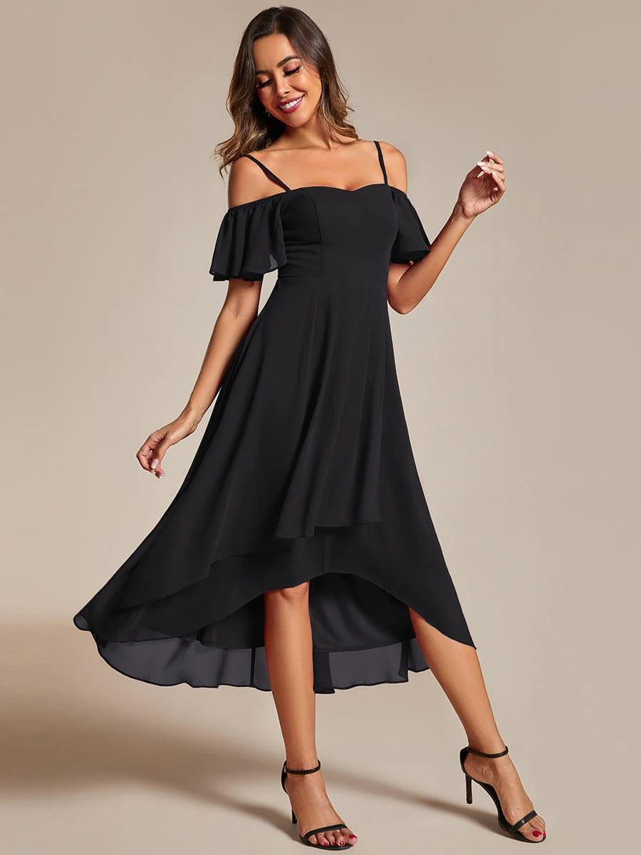 ever JORDANE|Off-Shoulder High-Low Chiffon Bridesmaid Dresses with Short Sleeves - Image 15