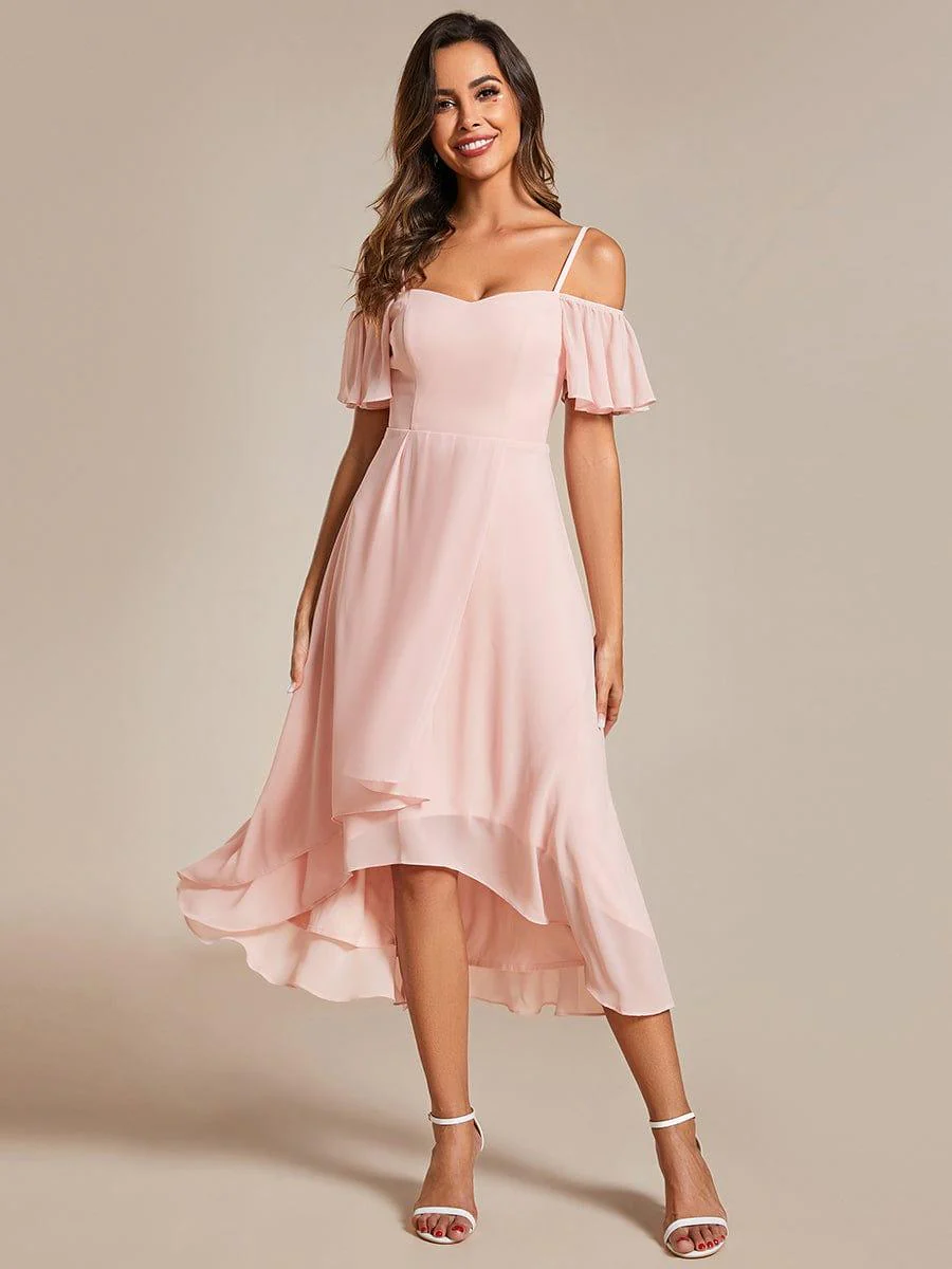 ever JORDANE|Off-Shoulder High-Low Chiffon Bridesmaid Dresses with Short Sleeves - Image 31