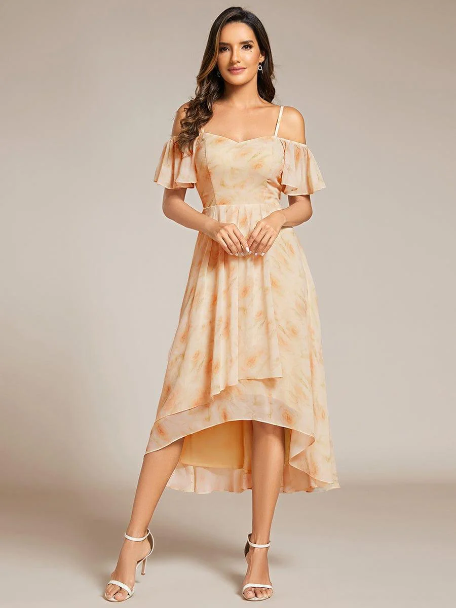 ever JORDANE|Off-Shoulder High-Low Chiffon Bridesmaid Dresses with Short Sleeves - Image 38