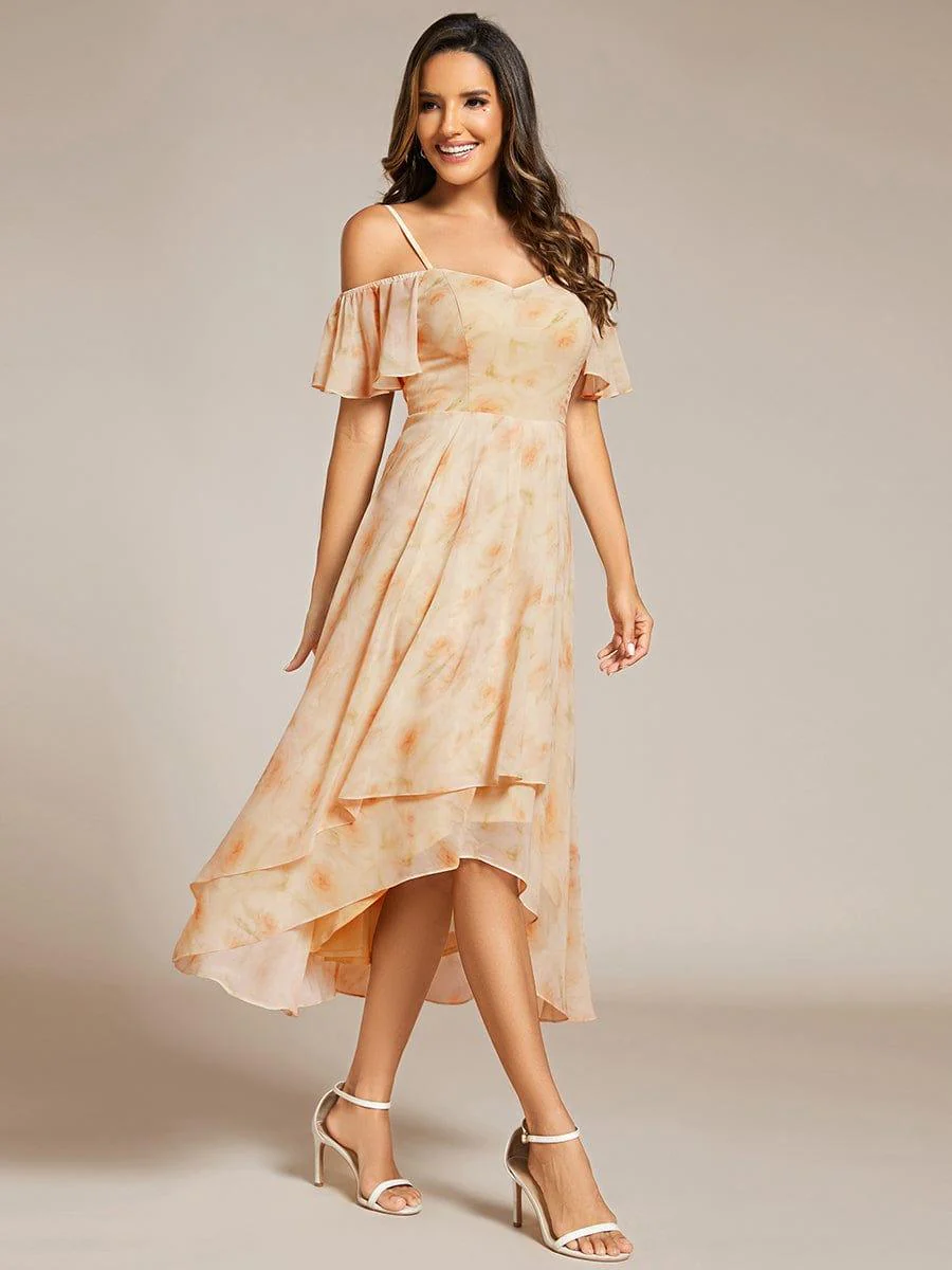 ever JORDANE|Off-Shoulder High-Low Chiffon Bridesmaid Dresses with Short Sleeves - Image 39