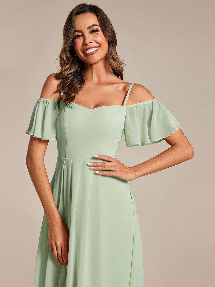 ever JORDANE|Off-Shoulder High-Low Chiffon Bridesmaid Dresses with Short Sleeves - Image 44