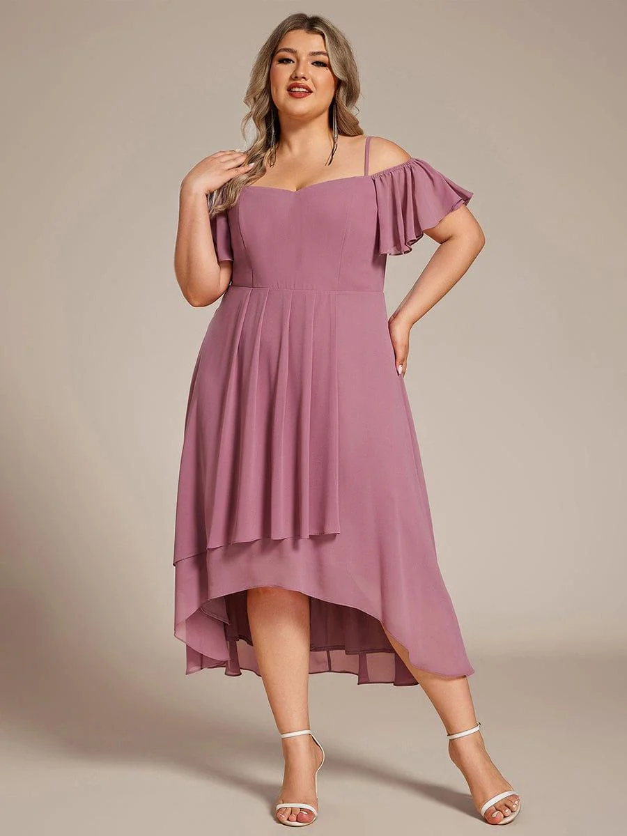 ever JORDANE|Off-Shoulder High-Low Chiffon Bridesmaid Dresses with Short Sleeves - Image 59