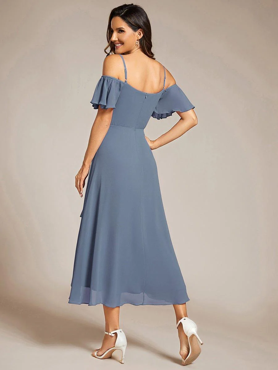 ever JORDANE|Off-Shoulder High-Low Chiffon Bridesmaid Dresses with Short Sleeves - Image 61