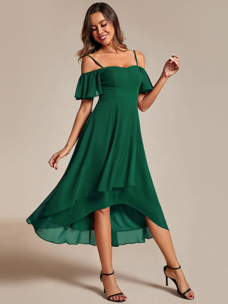 ever JORDANE|Off-Shoulder High-Low Chiffon Bridesmaid Dresses with Short Sleeves - Image 71