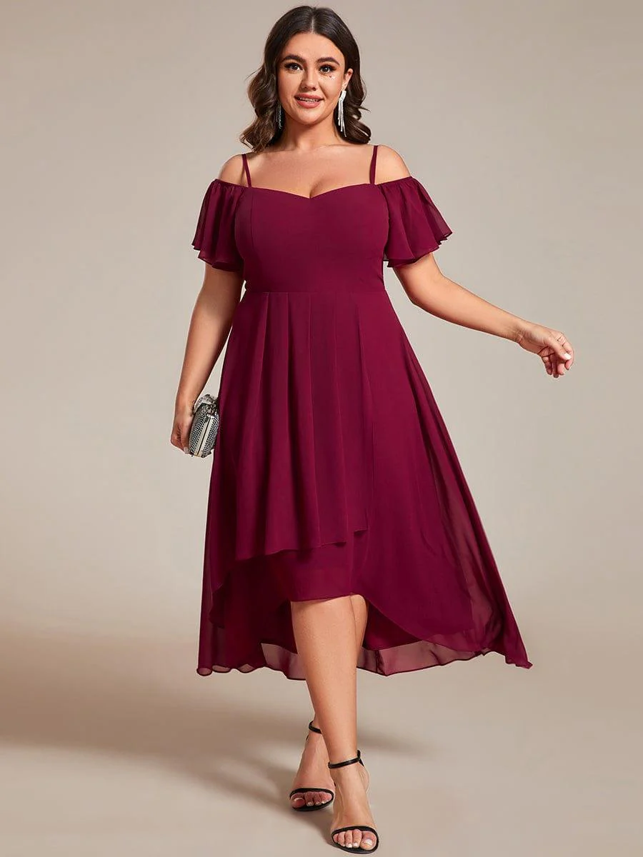ever JORDANE|Off-Shoulder High-Low Chiffon Bridesmaid Dresses with Short Sleeves - Image 9