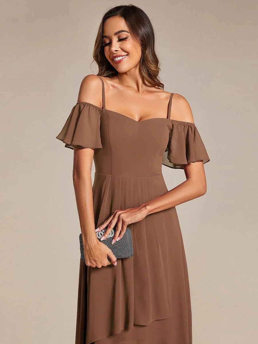 ever JORDANE|Off-Shoulder High-Low Chiffon Bridesmaid Dresses with Short Sleeves - Image 95