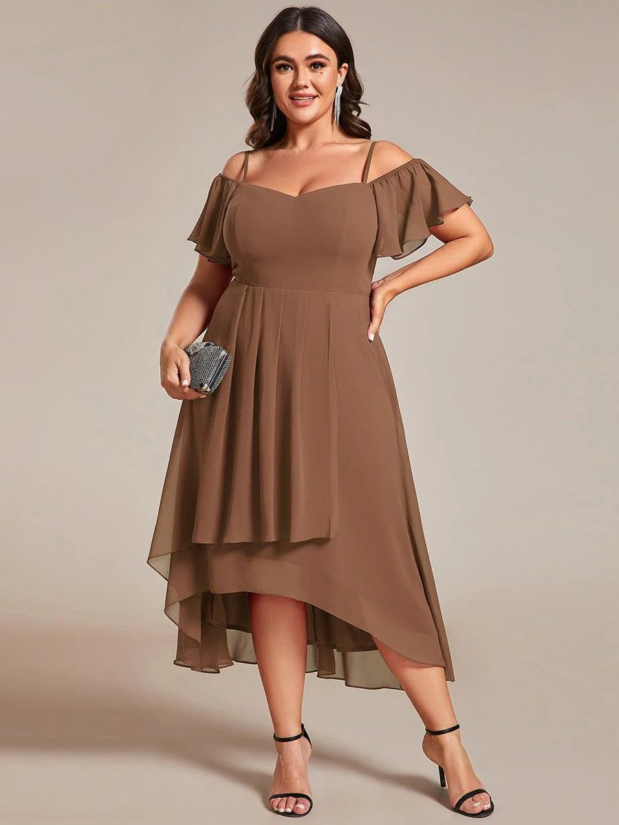 ever JORDANE|Off-Shoulder High-Low Chiffon Bridesmaid Dresses with Short Sleeves - Image 96