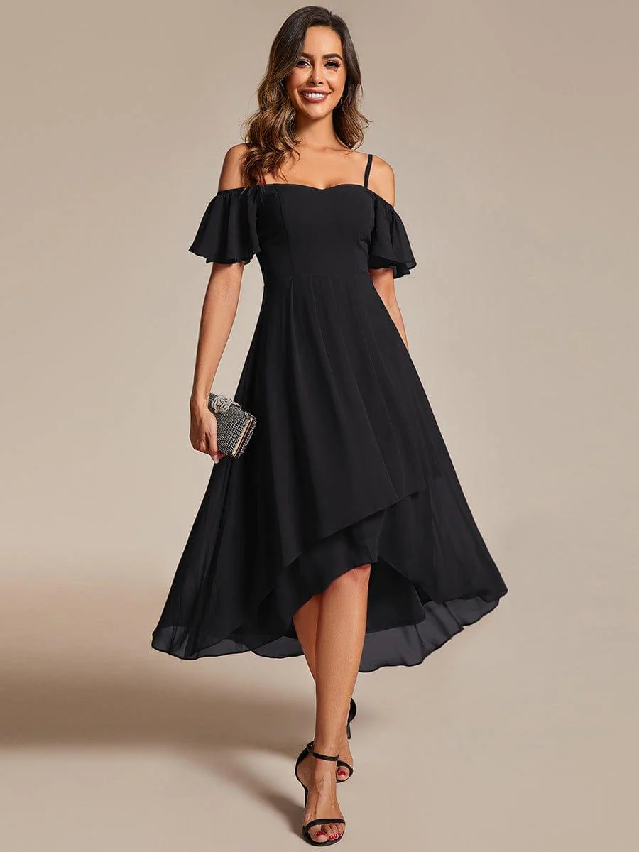 ever JORDANE|Off-Shoulder High-Low Chiffon Wedding Guest Dresses with Short Sleeves - Image 11