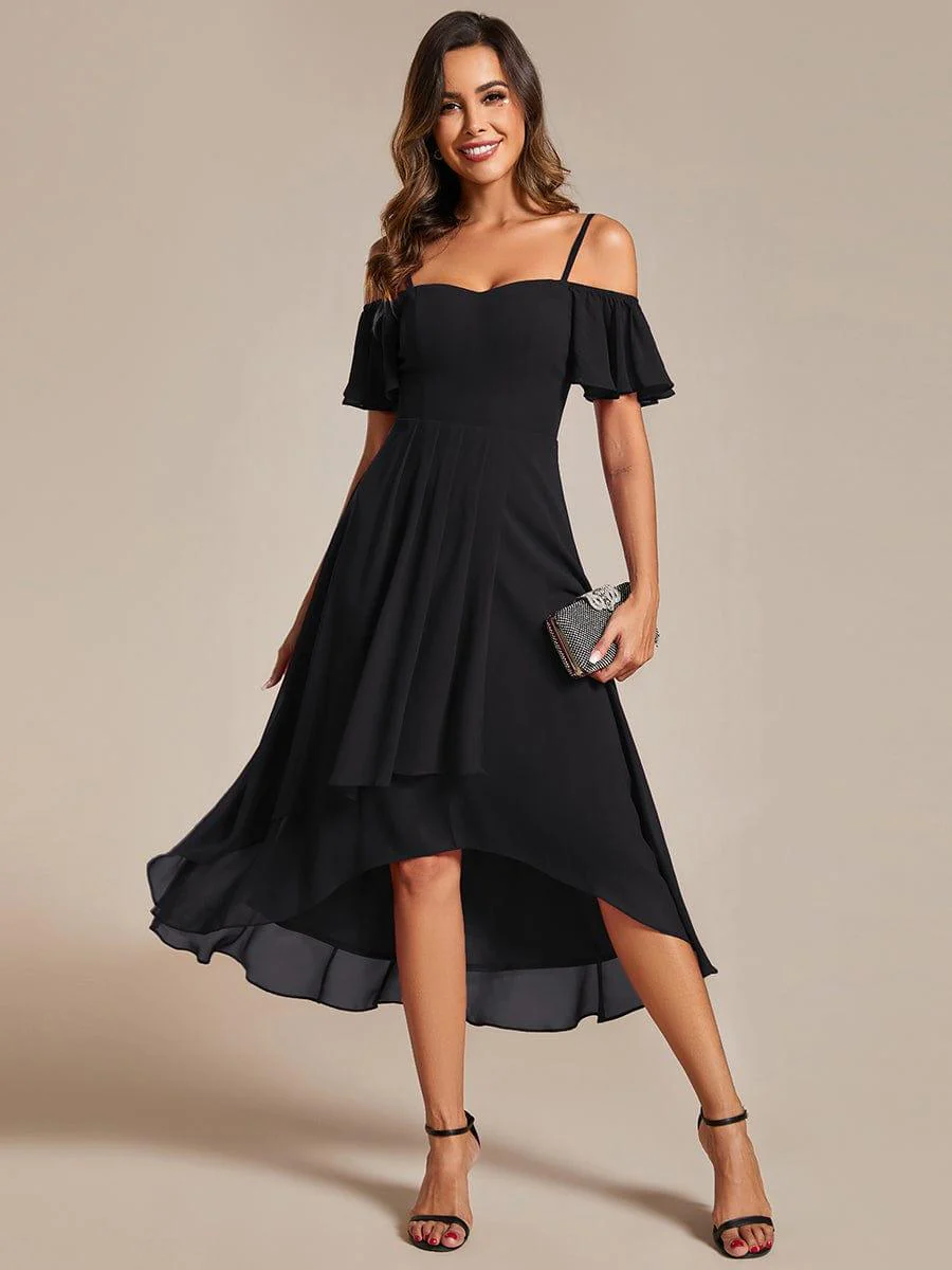 ever JORDANE|Off-Shoulder High-Low Chiffon Wedding Guest Dresses with Short Sleeves - Image 15