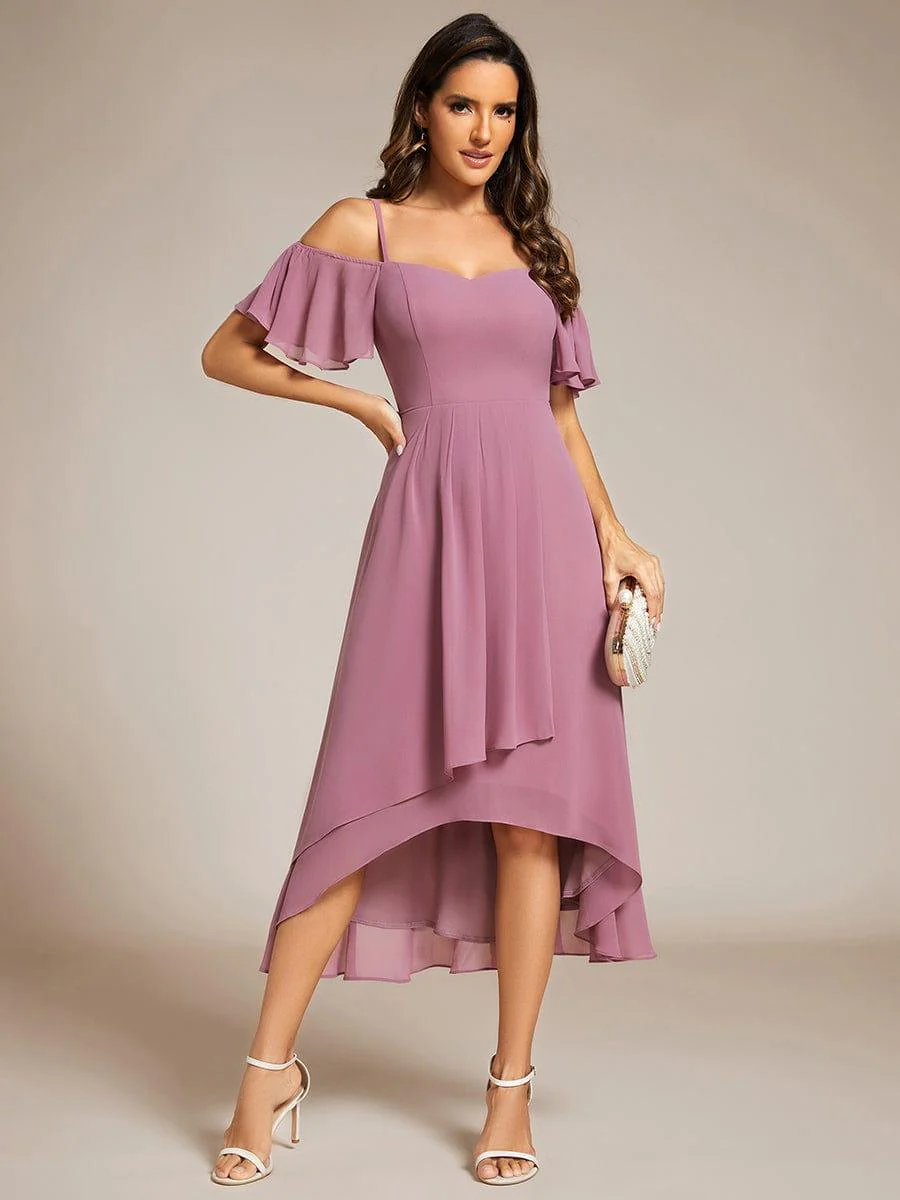 ever JORDANE|Off-Shoulder High-Low Chiffon Wedding Guest Dresses with Short Sleeves - Image 50