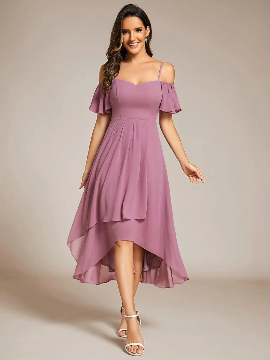 ever JORDANE|Off-Shoulder High-Low Chiffon Wedding Guest Dresses with Short Sleeves - Image 53