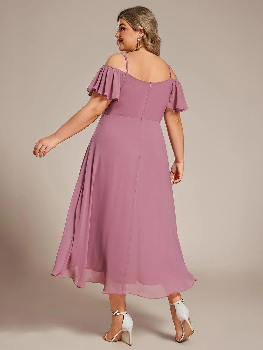 ever JORDANE|Off-Shoulder High-Low Chiffon Wedding Guest Dresses with Short Sleeves - Image 56