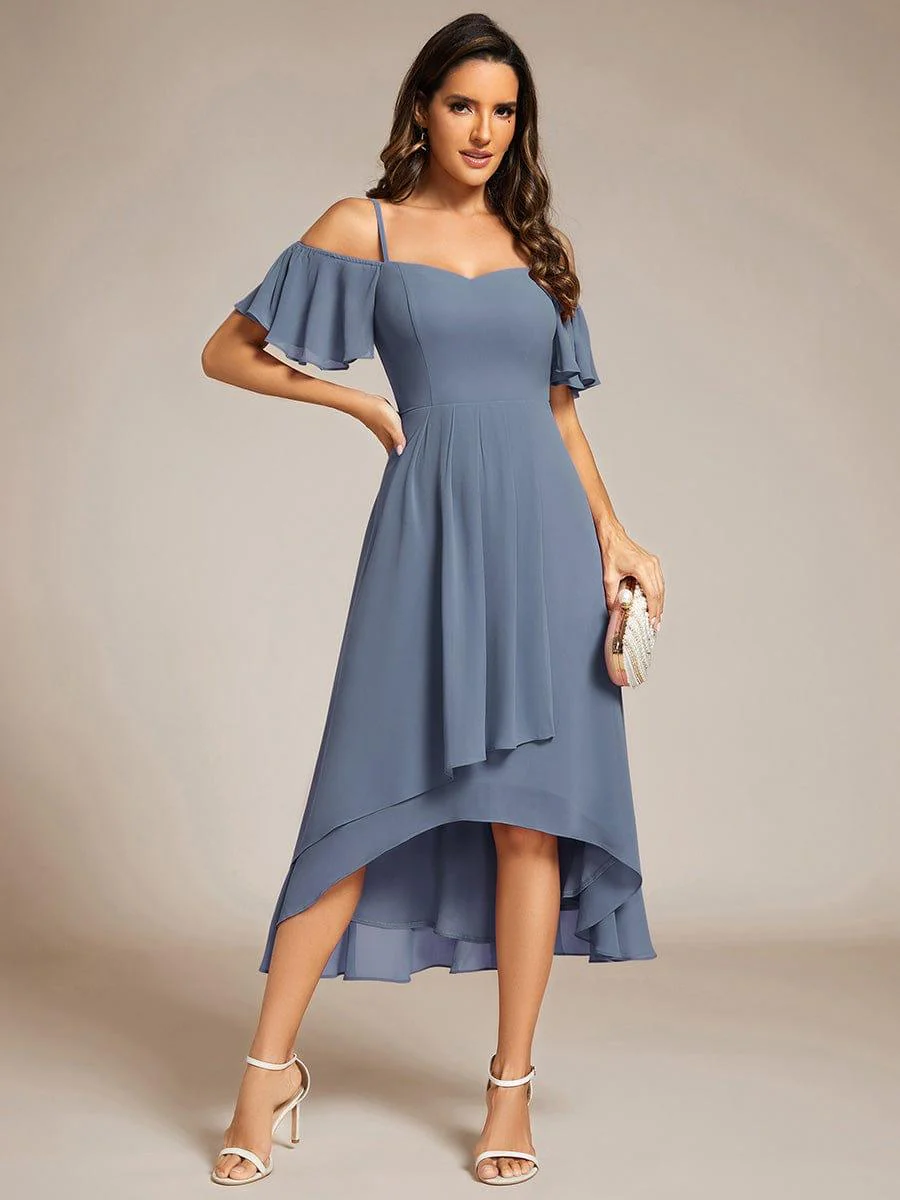 ever JORDANE|Off-Shoulder High-Low Chiffon Wedding Guest Dresses with Short Sleeves - Image 60