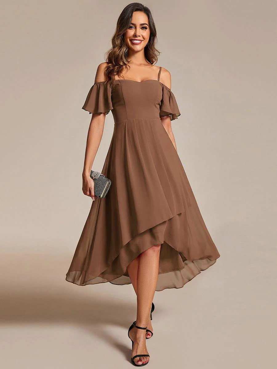 ever JORDANE|Off-Shoulder High-Low Chiffon Wedding Guest Dresses with Short Sleeves - Image 91