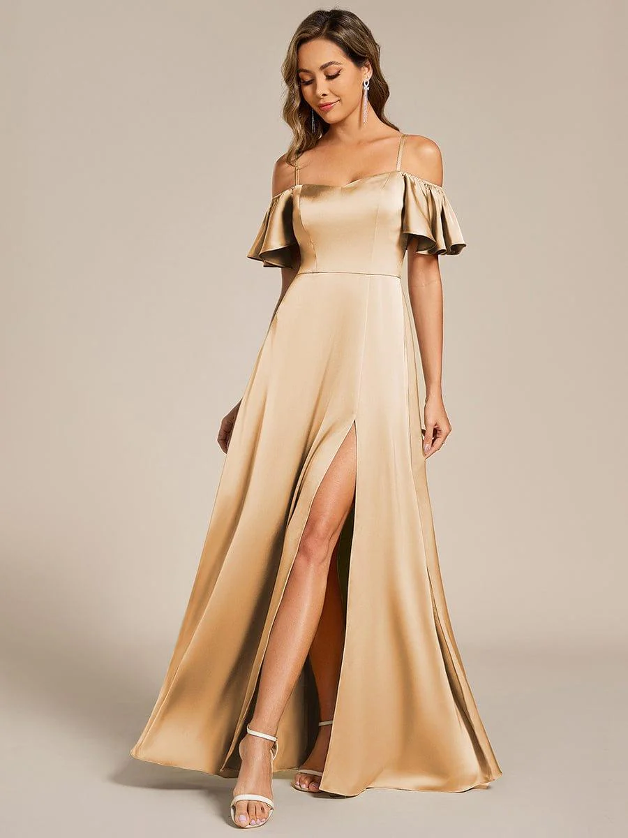 ever AUBREE|Off Shoulder Maxi Satin Bridesmaid Dress - Image 10