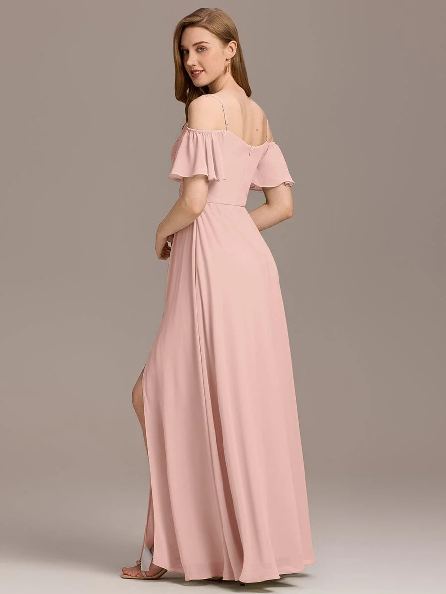 ever GRACIE|Off-Shoulder Pleated High Split Bridesmaid Dress - Image 12