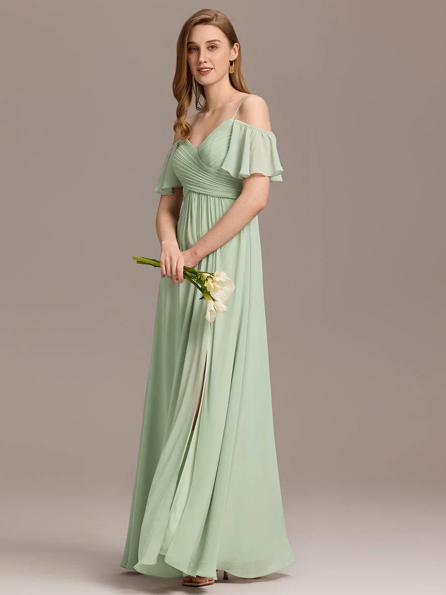 ever GRACIE|Off-Shoulder Pleated High Split Bridesmaid Dress - Image 9