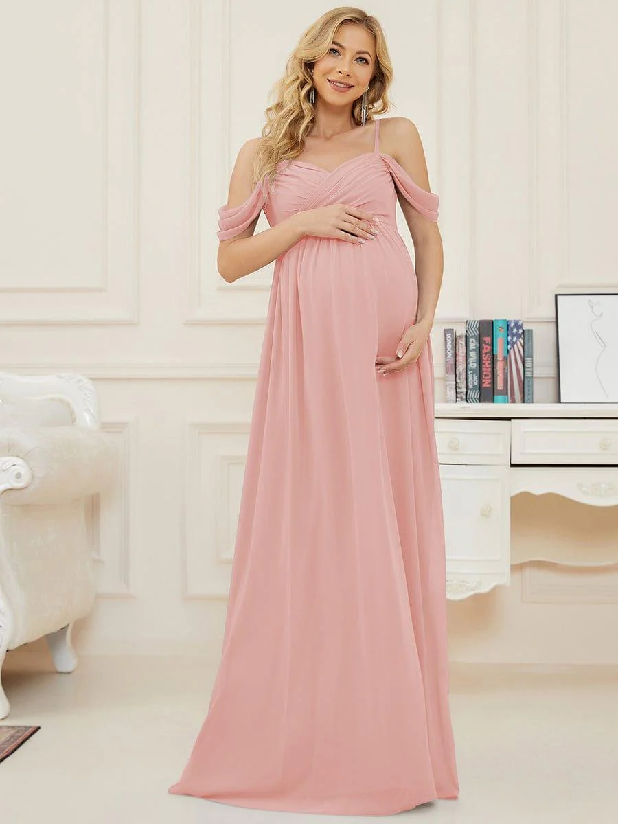 Off The Shoulder Spaghetti Straps Maxi Maternity Wedding Guest Dress - Image 19