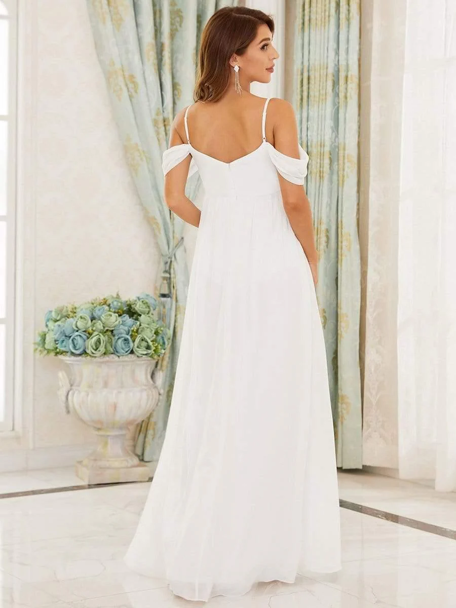 Off The Shoulder Spaghetti Straps Solid Maxi Maternity Dress - Image 3