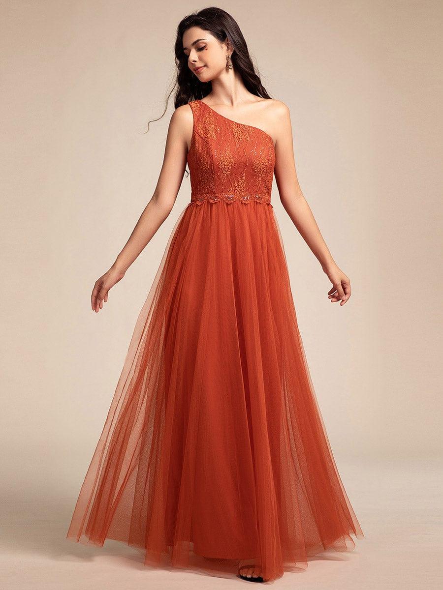 One Shoulder Tulle Maxi Prom Dress with Embellished Bodice - Image 10
