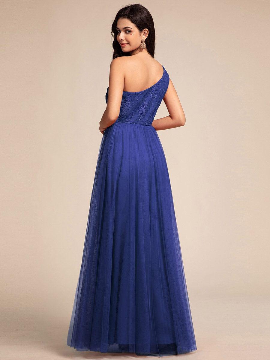 One Shoulder Tulle Maxi Prom Dress with Embellished Bodice - Image 12