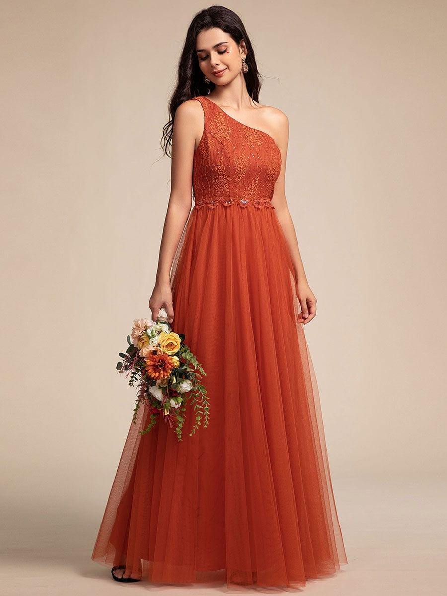 One Shoulder Tulle Maxi Prom Dress with Embellished Bodice - Image 6