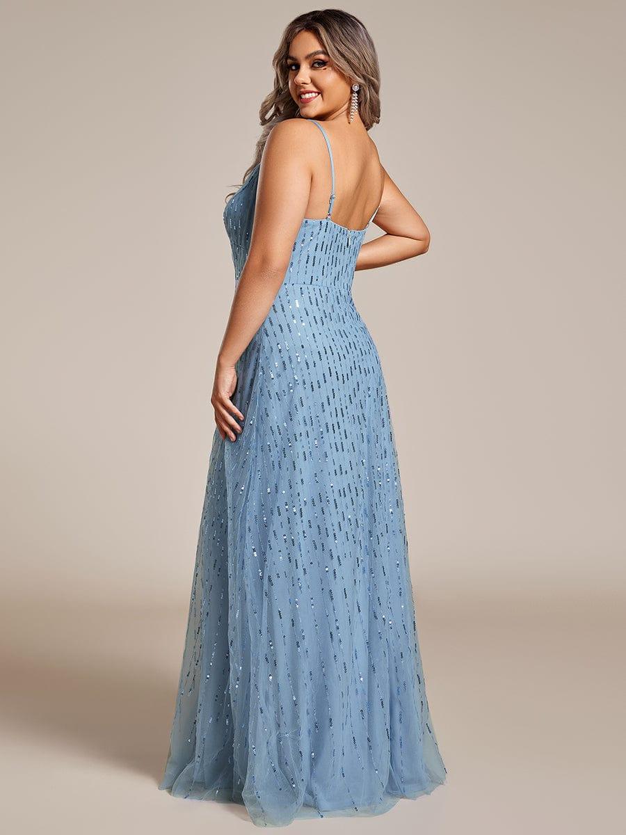 Paillette Deep V-neck High-Waisted Evening Dress Adorned with Spaghetti Straps - Image 7