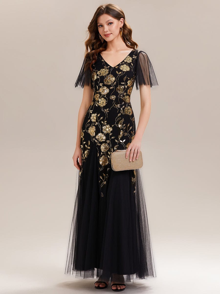 ever ORLA|Patchwork Sequin Ruffle Sleeve Dress