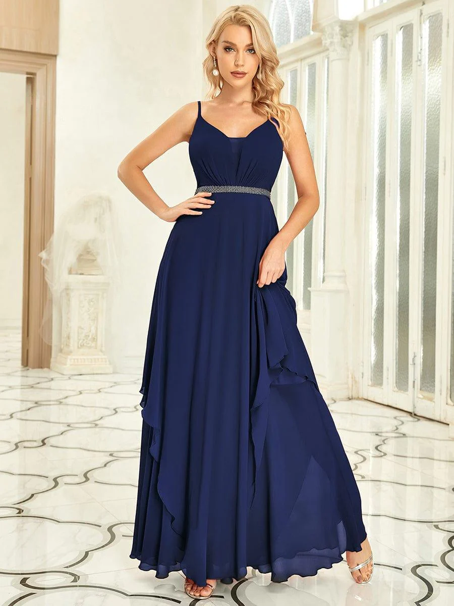 ever CLEMENT|Pearl-Embellished Waist Ruffled V-Neck Sleeveless Chiffon Bridesmaid Dress - Image 10