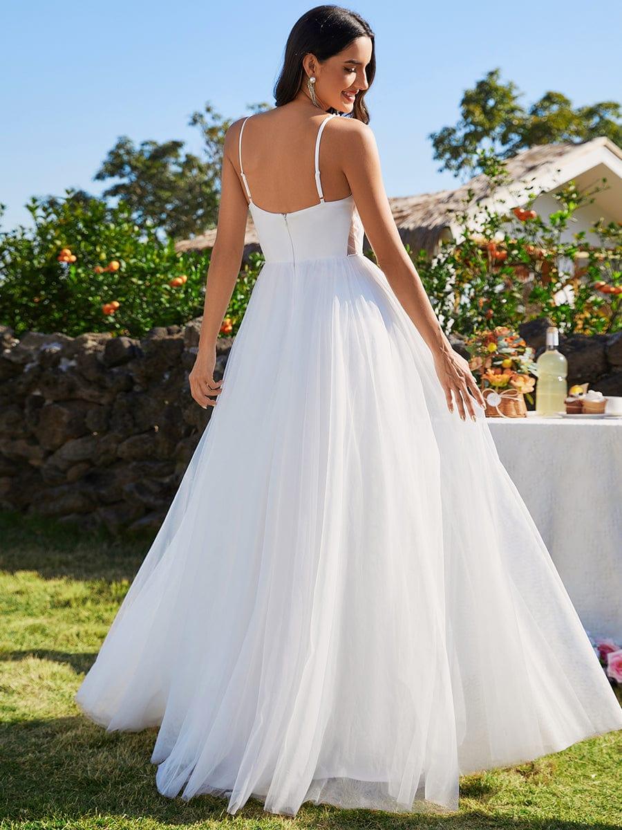Pearl Embellishments V-Neck A-Line Wedding Dresses with Spaghetti Strap - Image 2