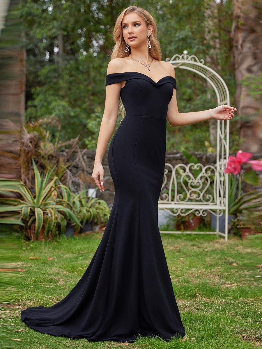 Plain Solid Color Off Shoulder Mermaid Wedding Dress - Image 15