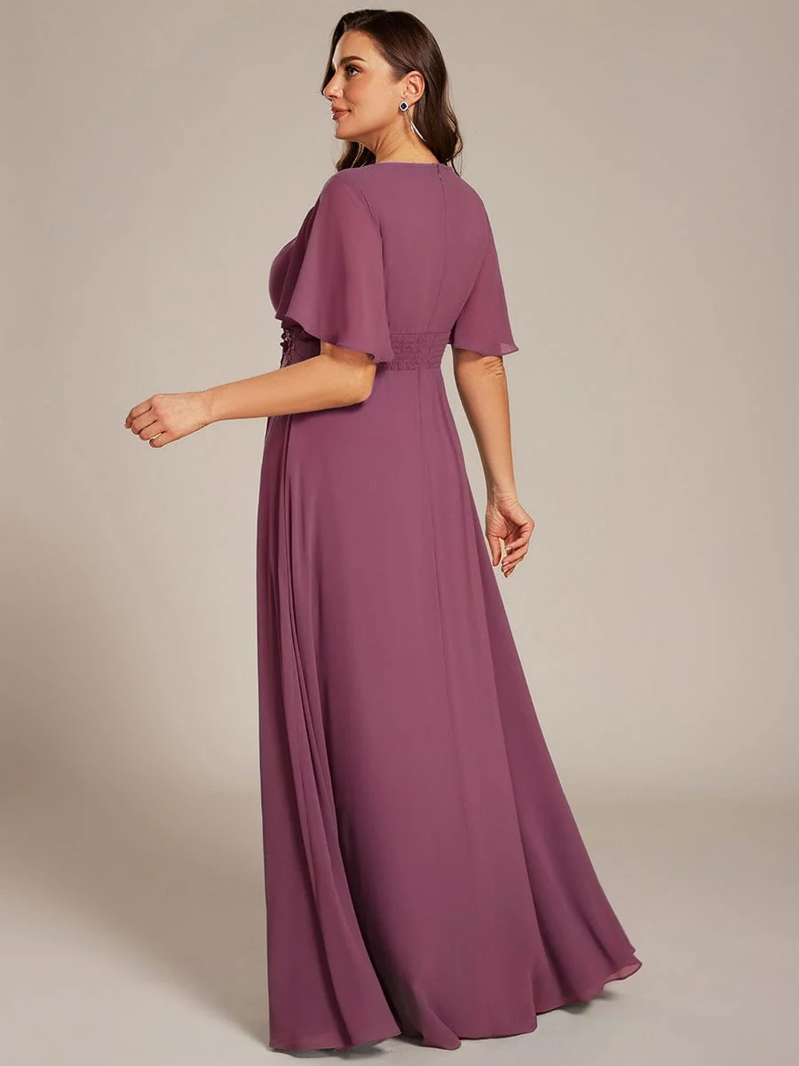 ever ASPYN|Pleated Short Sleeve Ruffled Maxi Evening Dress - Image 155
