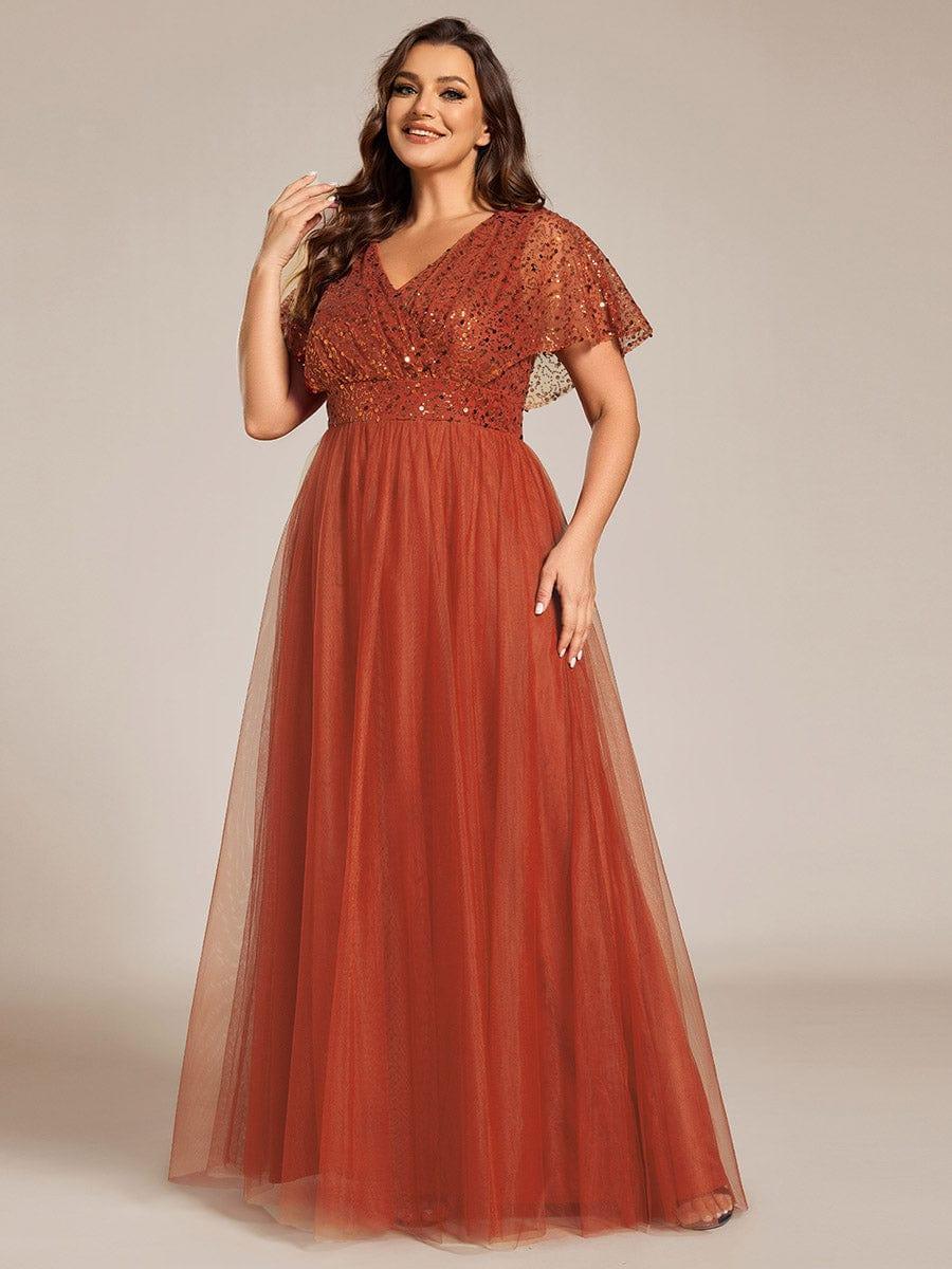 pretty NAVEYA|Plus Size A-Line Short Sleeve Tulle Evening Dress with Sequin Details - Image 10
