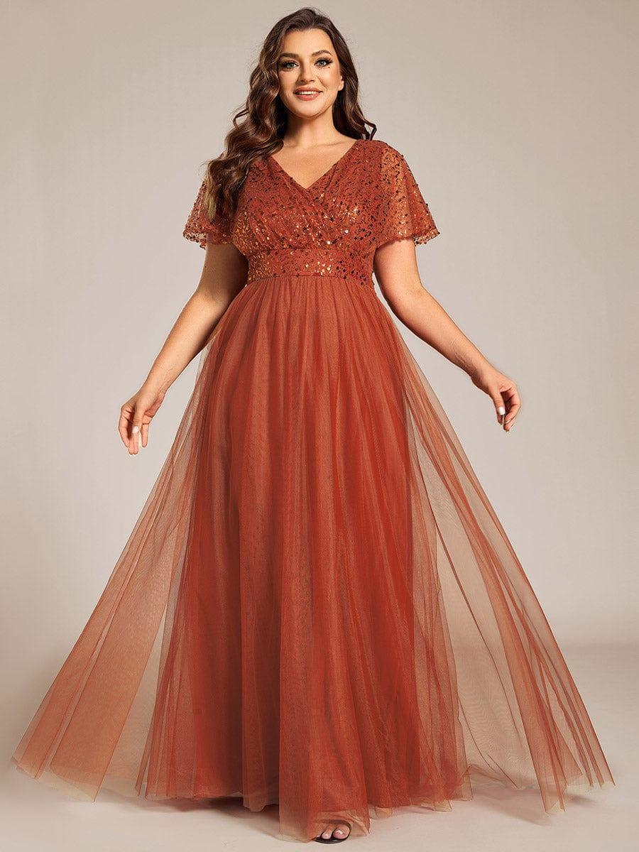 pretty NAVEYA|Plus Size A-Line Short Sleeve Tulle Evening Dress with Sequin Details - Image 11