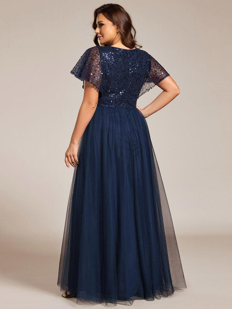 pretty NAVEYA|Plus Size A-Line Short Sleeve Tulle Evening Dress with Sequin Details - Image 12