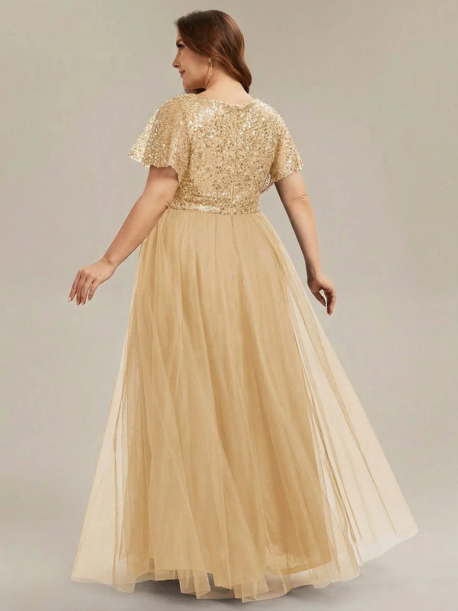 pretty NAVEYA|Plus Size A-Line Short Sleeve Tulle Evening Dress with Sequin Details - Image 17