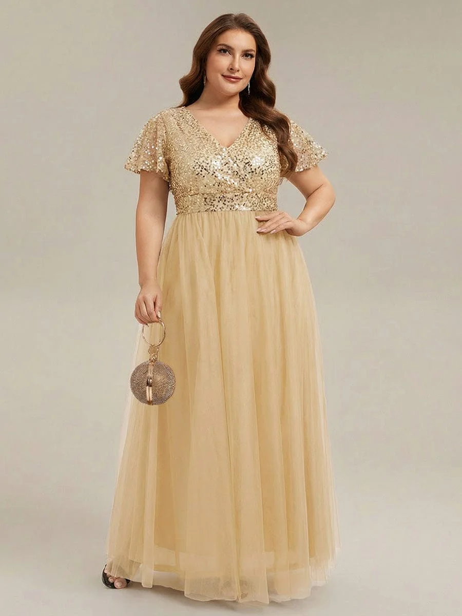 pretty NAVEYA|Plus Size A-Line Short Sleeve Tulle Evening Dress with Sequin Details - Image 18